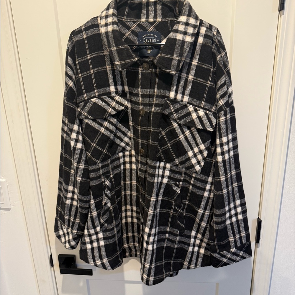 Cavalini Black and Cream Plaid Shacket
